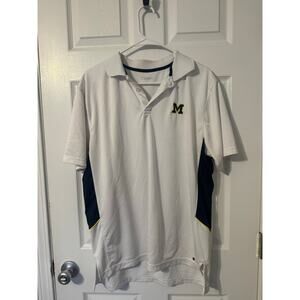 University of Michigan Dry Fit Athletic Polo Shirt White and Blue Sz: Large